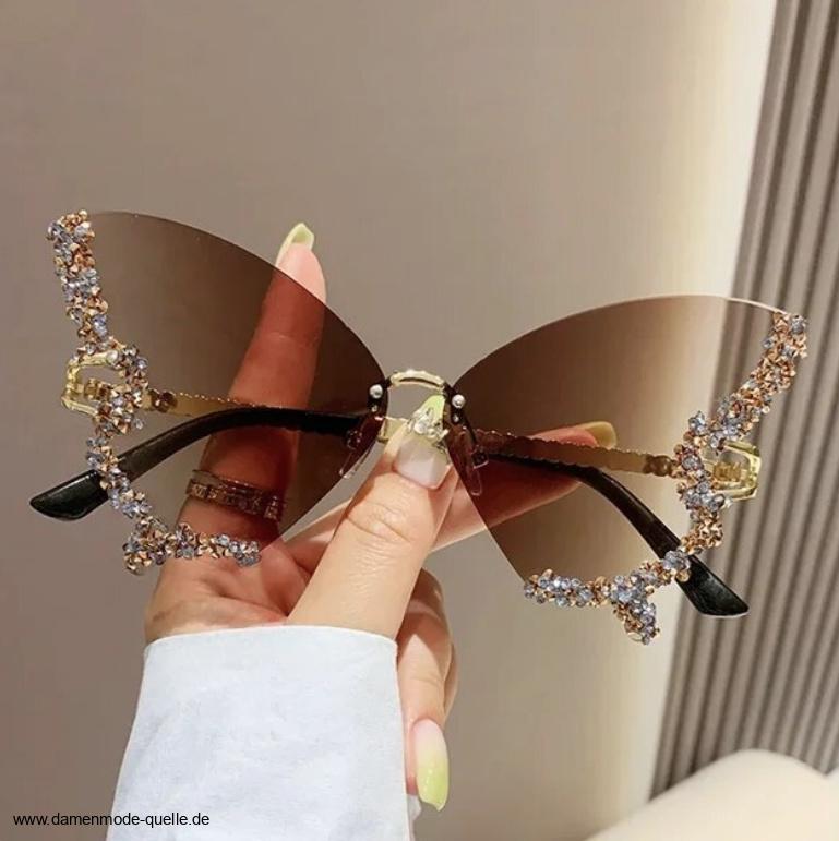 Oversize Schmetterling Sonnenbrille mit Strass Gradiert Gold
