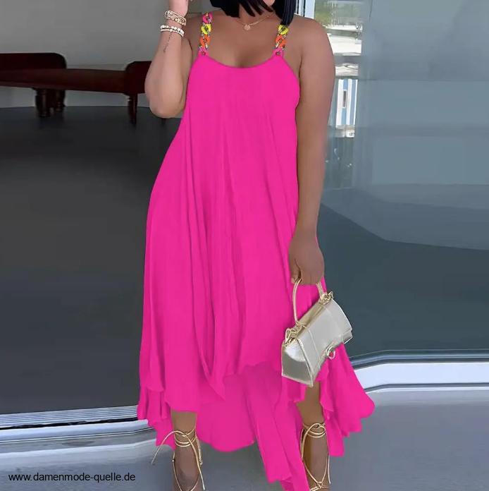  A-linie Hängerchen Maxi Sommerkleid mit Kette Lang in Pink