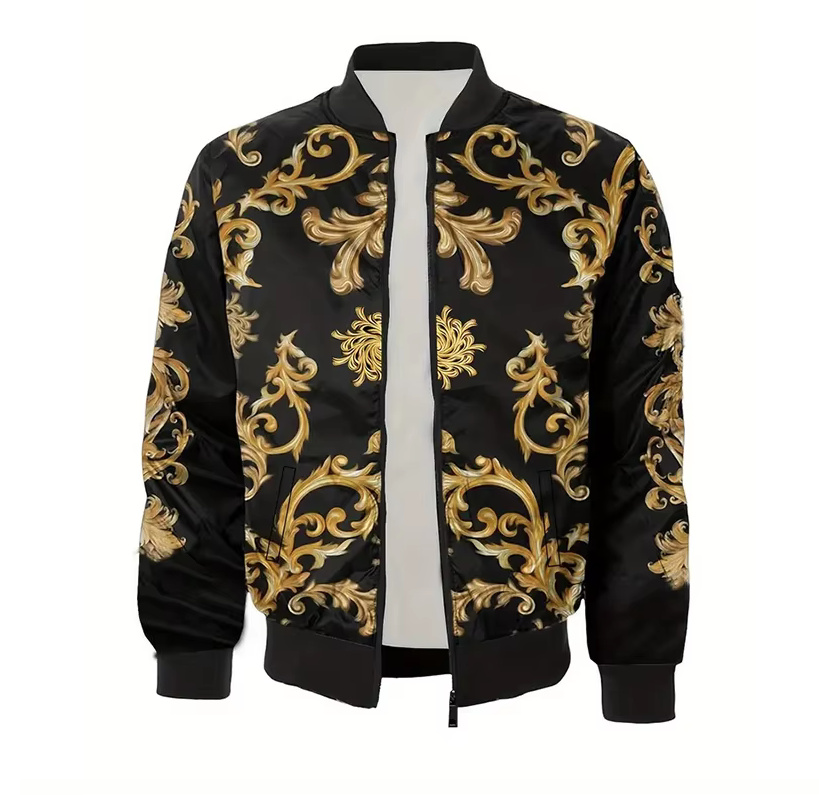 3D Print Herren Bomber Jacke Adam Schwarz Gold