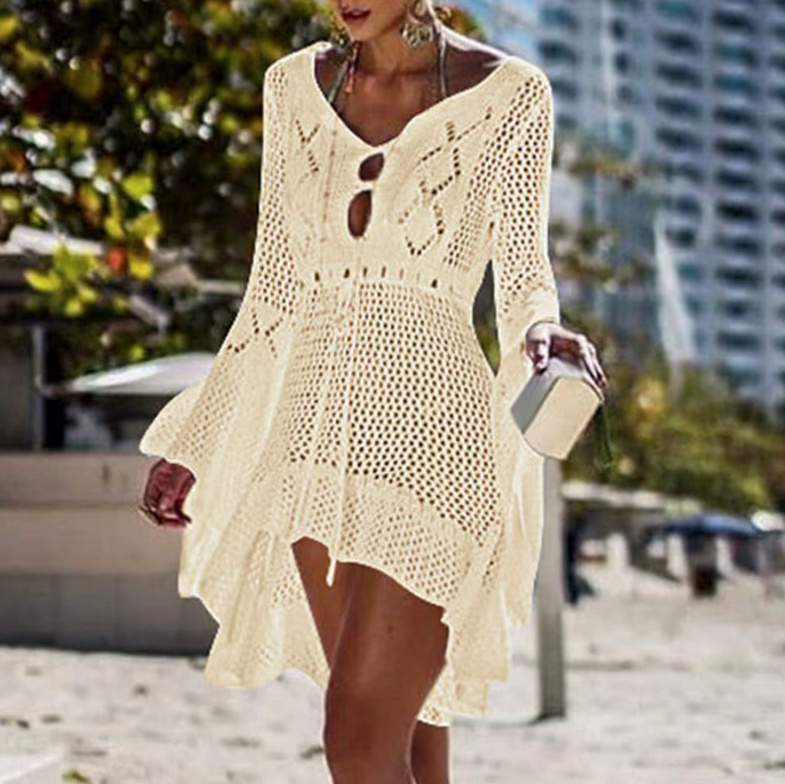 Strick Beach Tunika Strandkleid 2025 in Creme