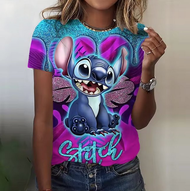 Cartoon Stich Print Damen Sommer Shirt 2025