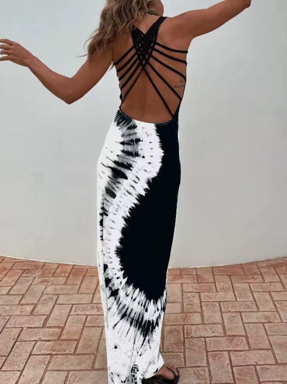 Sexy Rückenfreies Sommerkleid 2025 Eireen Lang Schwarz Weiß