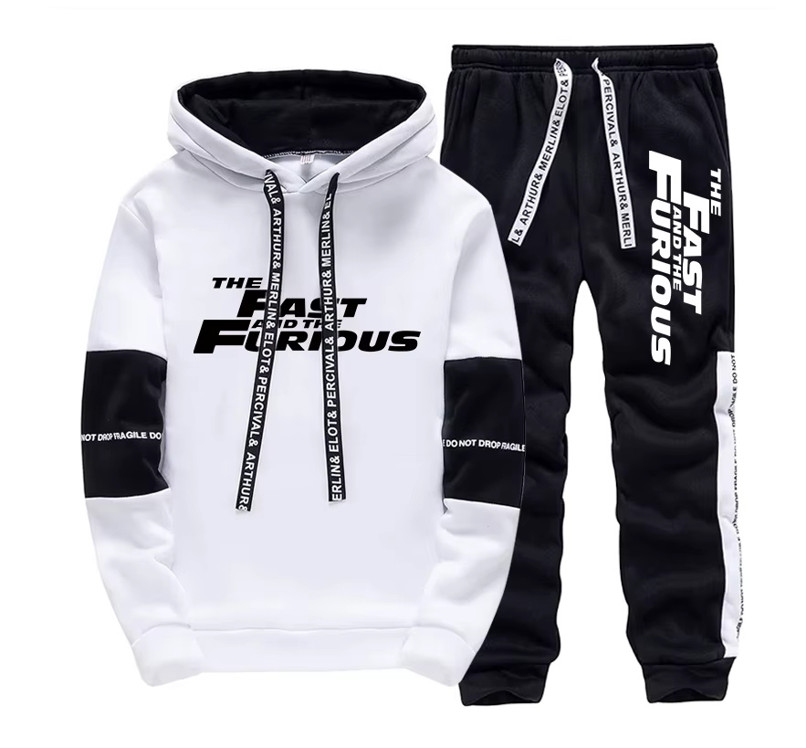 Herren Freizeitanzug Jogger 2025 Weiß Schwarz mit Hoodie 