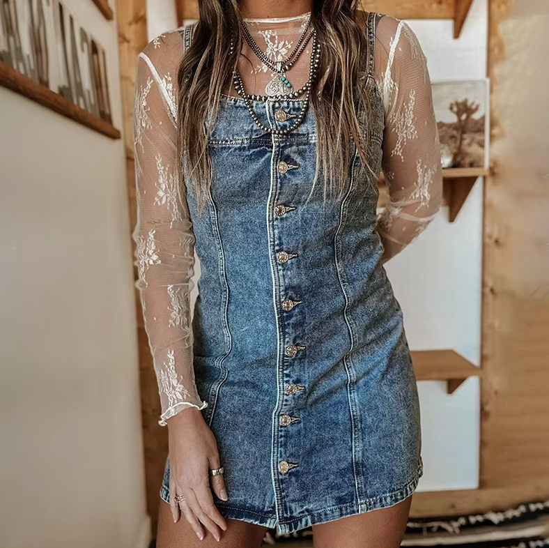 Sexy Mini Sommer Jeanskleid 2025 Dunkelblau