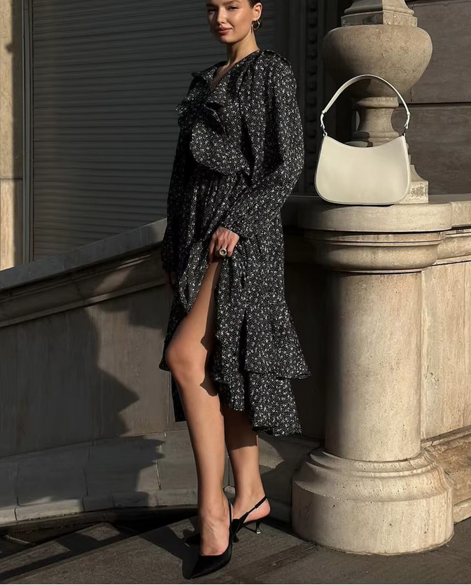 Elegantes Maxi Sommerkleid 2025 Wadenlang in Schwarz