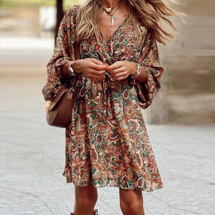  A-Linie Midi Boho Sommerkleid 2025 Khaki