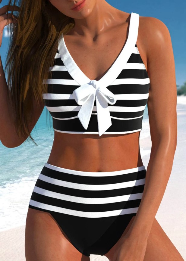 Damen Sport Bikini 2025 Schwarz Weiß Gestreift