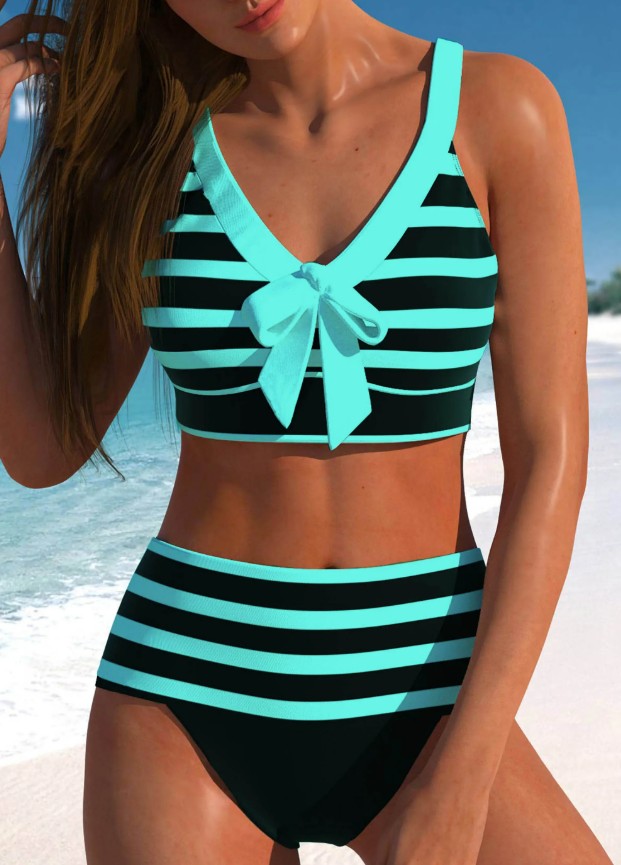 Damen Sport Bikini 2025 Schwarz Neongrün Gestreift