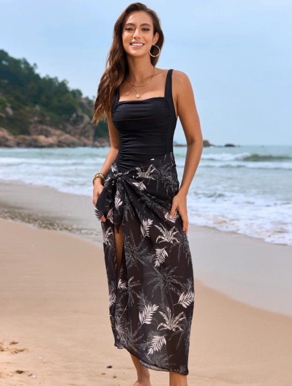 Badeanzug 2025 Elfi mit Sarong in Schwarz