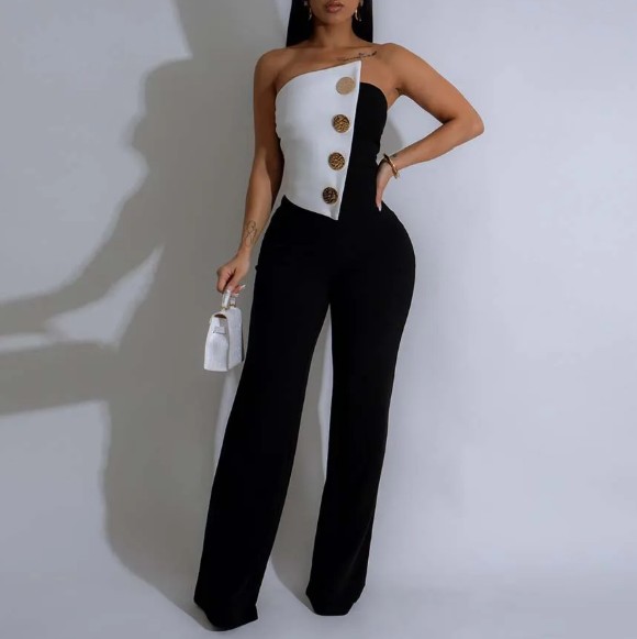 Bustie Einteiler Jumpsuit 2025 Elegant in Schwarz Weiß