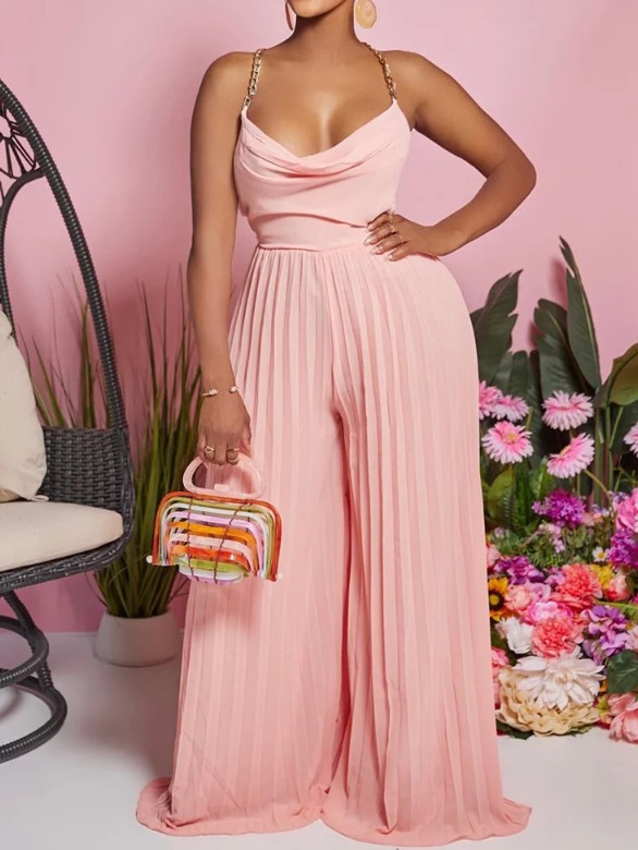 Spaghettiträger Plissee Einteiler 2025 Elegant in Rosa