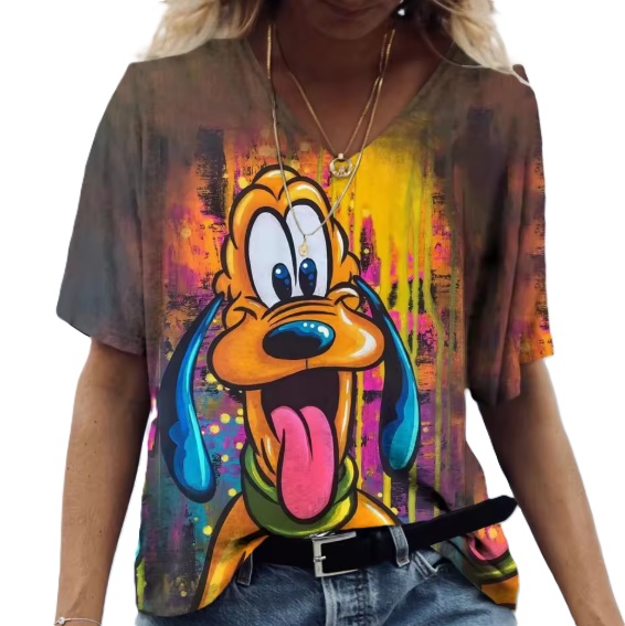 Pluto Cartoon Print Damen T-Shirt Bunt