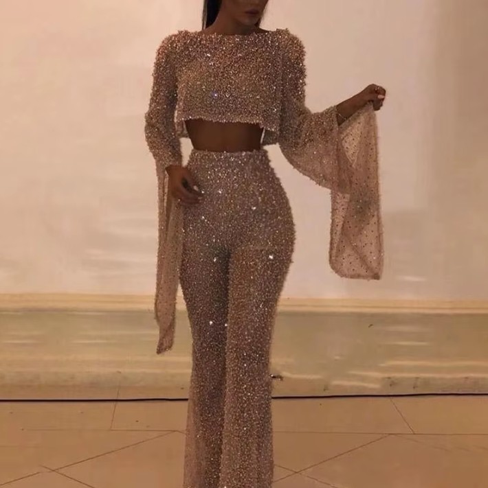 Sexy Pailletten Outfit Elanie Glitzer Zweiteiler für Damen