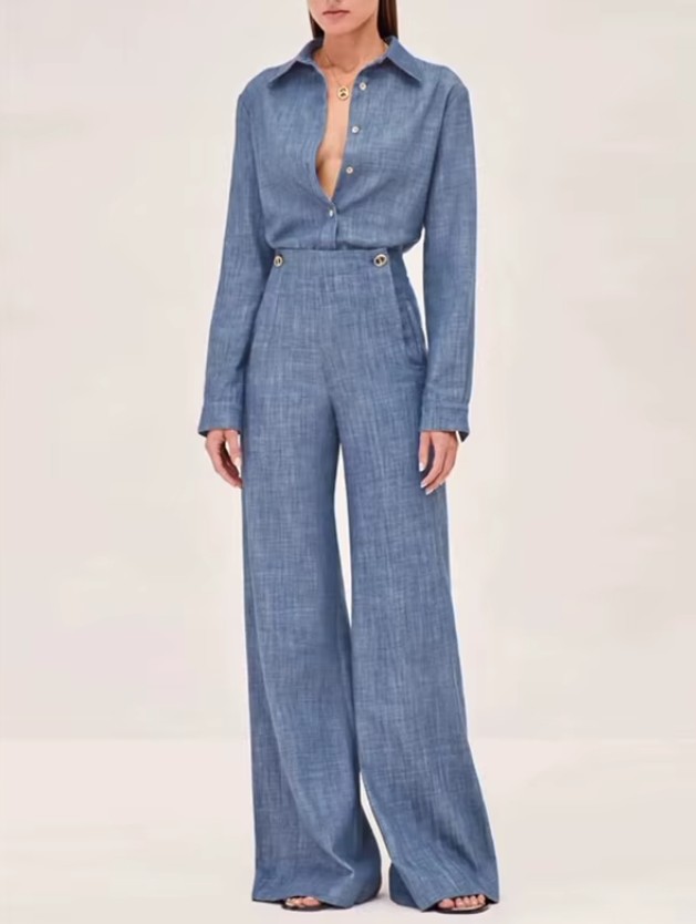 Damen Outfit Zweiteiler Sportlich Elegant in Blau