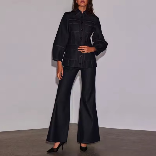 Vintage Style Jeans Damen Zweiteiler Outfit in Dunkelblau