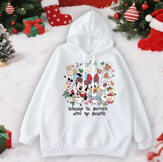 Minnie und Daisy Damen Weihnachtspullover in Weiß
