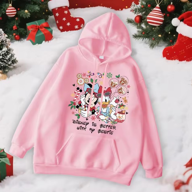 Minnie und Daisy Damen Weihnachtspullover in Rosa