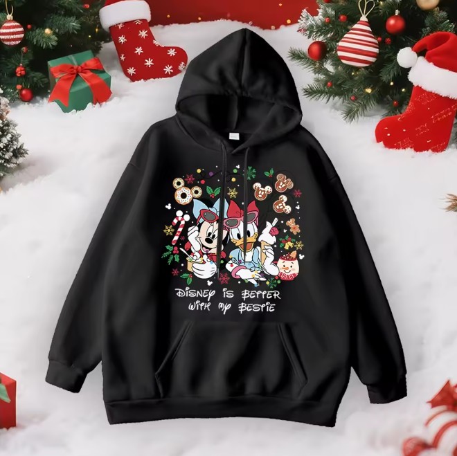 Minnie und Daisy Damen Weihnachtspullover in Schwarz