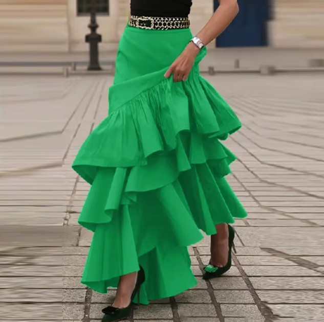 Eleganter Damen Rock mit Rüschen in Grün
