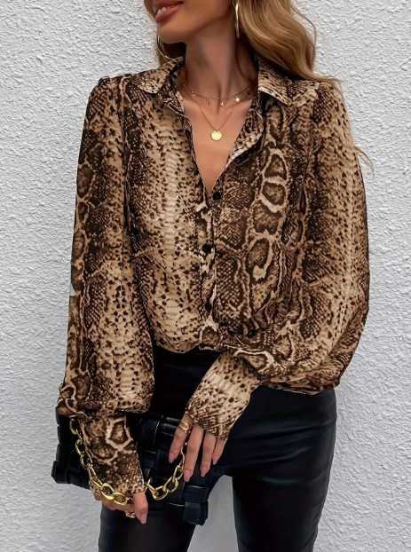 Chiffon Langarm Damen Bluse Dagmar mit Leo Muster