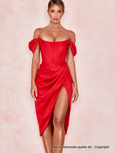 Sexy Cut Out Cocktailkleid Schulterfrei in Rot