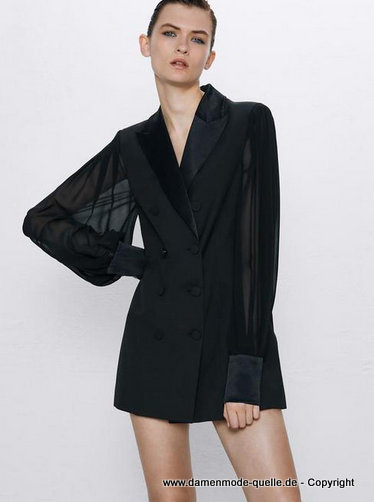 Elegante Damen Blazer in Schwarz mit Laternen Ärmel