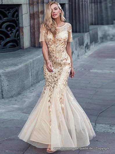 Meerjungfrau Abendkleid in Gold mit Applikationen