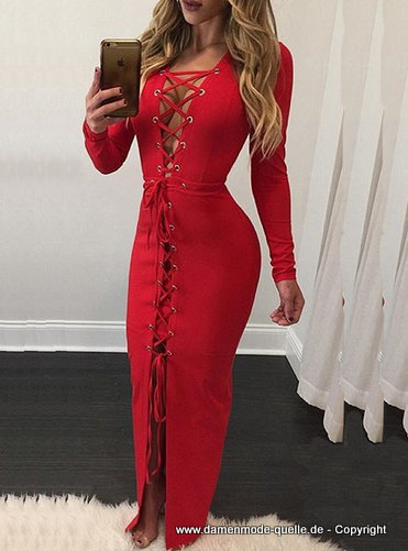 Sexy Lace Up Maxikleid in Rot