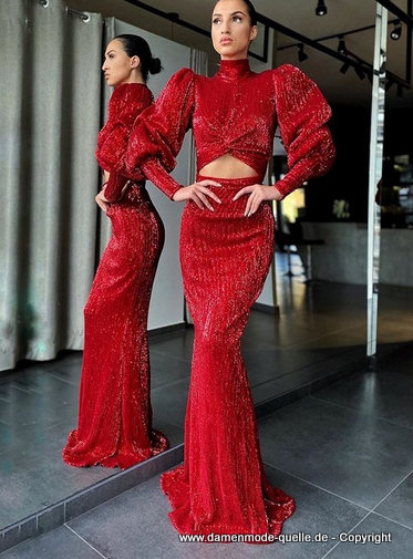 Rotes Abendkleid Elegant und Sexy mit Puffärmel