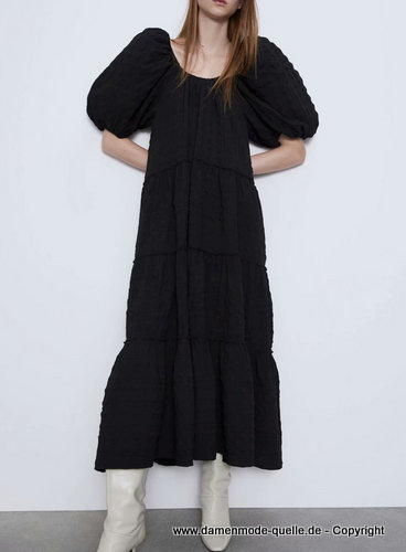 schwarzes Maxi-Kleid mit Rundhalsausschnitt Knöchellang