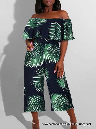 Schulterfreies Palmen Print Overall Jumpsuit Online