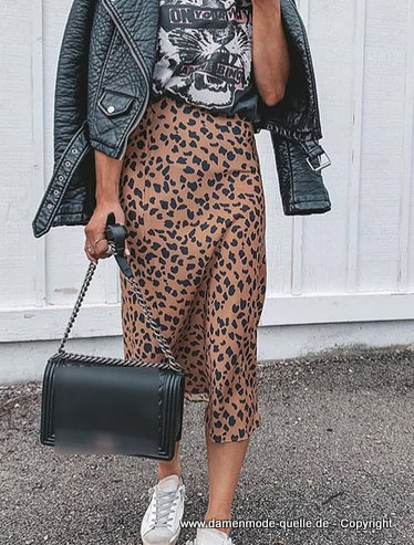 Leopard Print Chiffon Midi Rock 