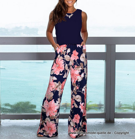 Patchwork Sommer Overall Jumpsuit mit Blumenmuster