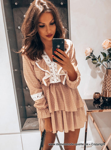 Rüschen Boho Style Langarm Kleid Kurz