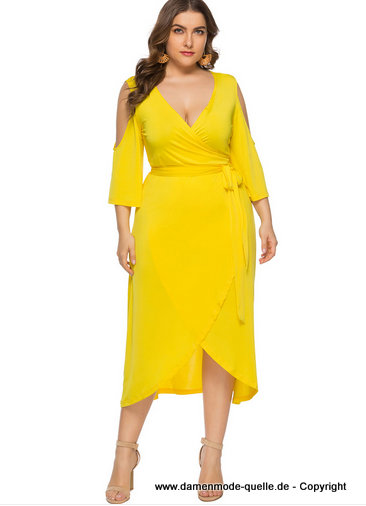Plus Size Curvy Cut Out Sommerkleid in Gelb