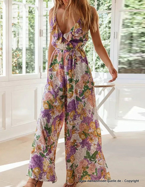 Strampler Overall Boho Blumen Print Jumpsuit 