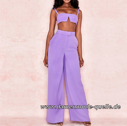 Sexy Sommeroutfit für Damen Hose mit Crop Top in Lila