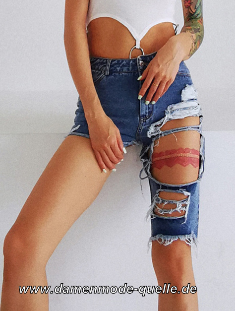 Streetwear Ripper Jeans Kurze Hose Asymmetrisch