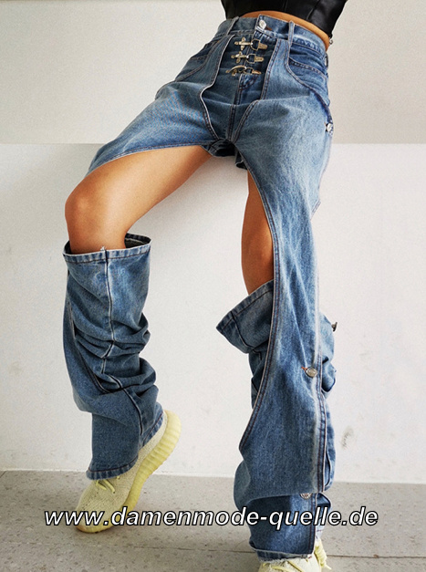 Chices Design Cut Out Damen Jeans Lang in Blau
