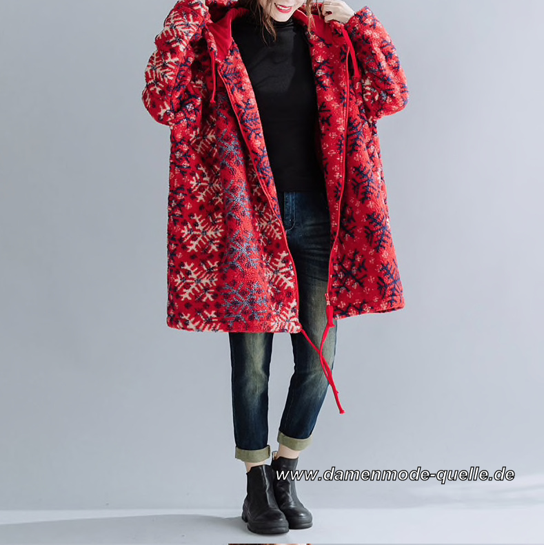 Warme Plus Size Winterjacke in Rot