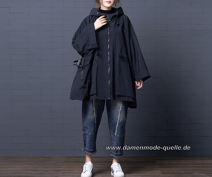 Bomber Jacke Plus Size Mantel in Schwarz