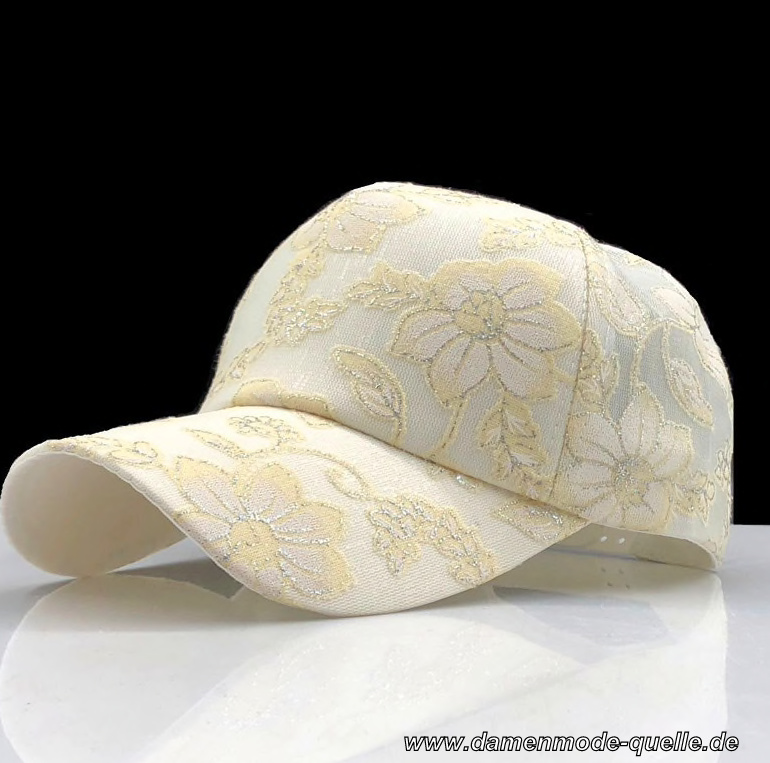 Damen Baseball-Cap mit Blumen Stickerei in Elfenbein