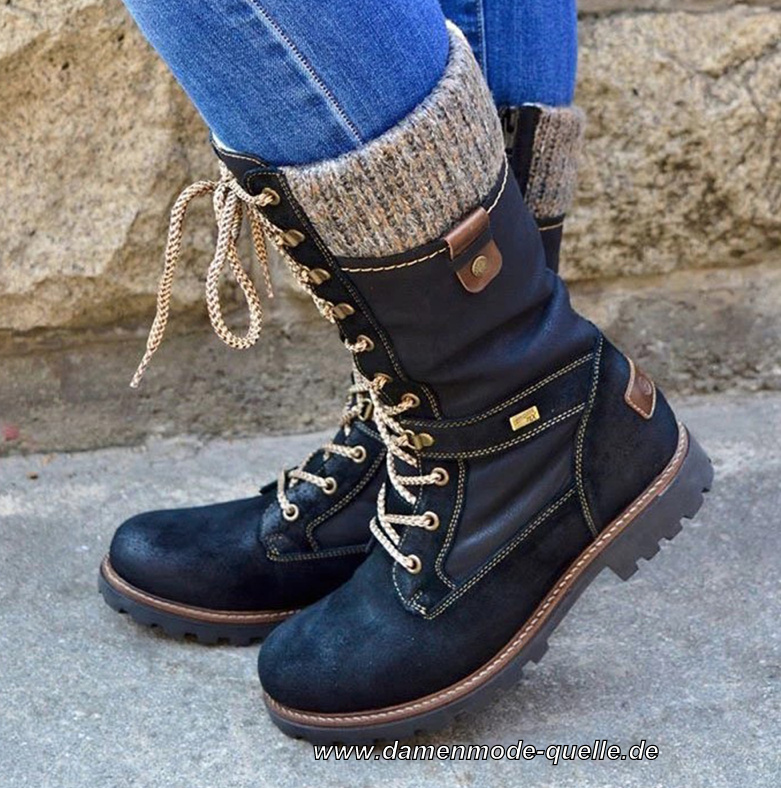 Winter Warme Leder Punk Stiefel in Blau für Damen