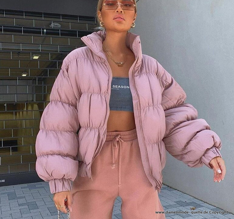 Kurze Damen Winter Jacke Gefüttert Rosa