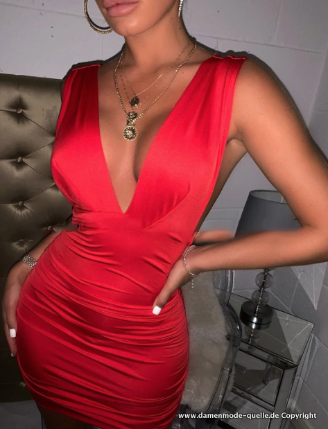 Sexy Figurbetontes Kleider mit V-Ausschnitt Rot