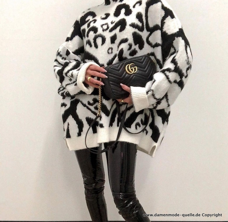 Oversize Damen leopard Print Pullover 2021 Weiß