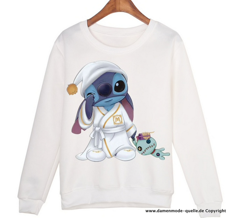 Cartoon Comic Stich Print Pullover in Weiß