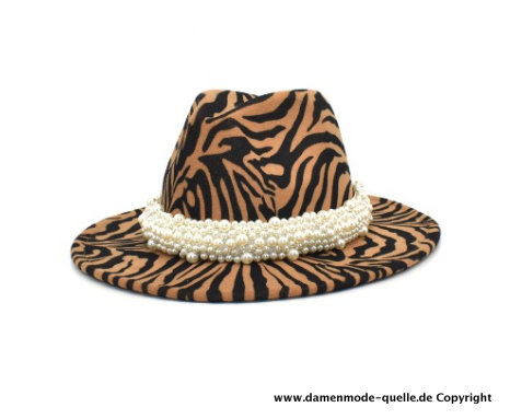 Faux-Perlen Zebra Print Damenhut