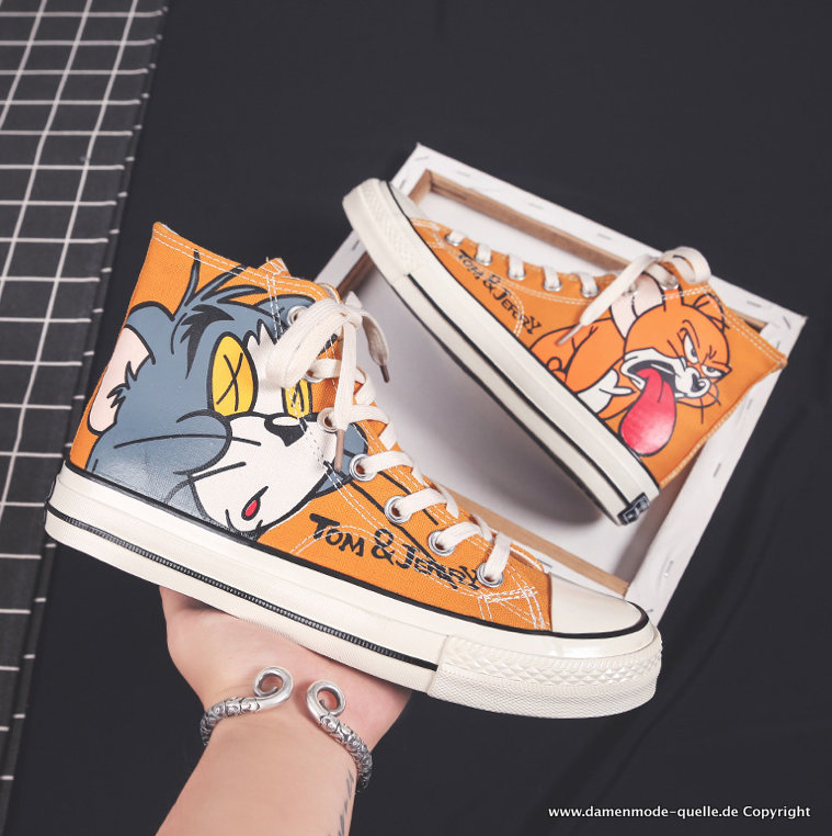 Cartoon Print Tom und Jerry Damen Sneakers in Orange