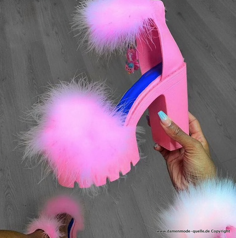 Pink Plüsch Plateau Sommer Sandalen für Damen